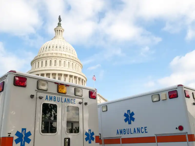 An ambulance in front of the Capitol Building in Washington. 