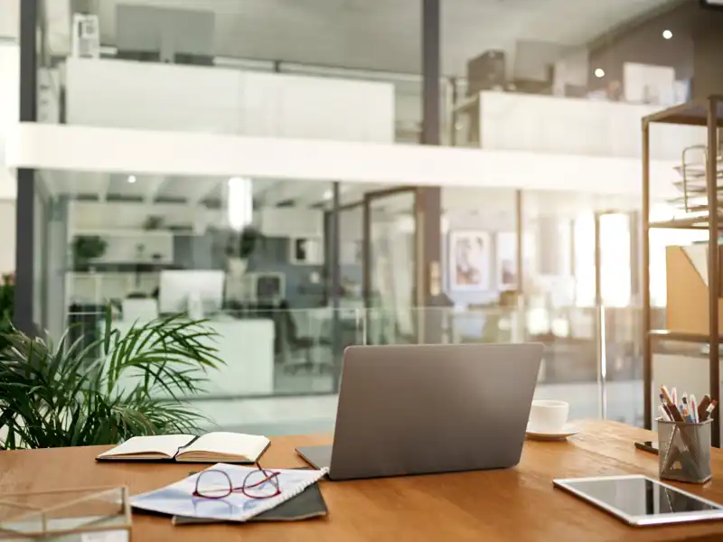 Open laptop on an office desk.