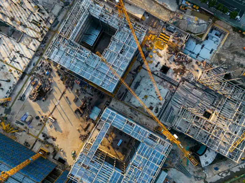 Aerial view of a construction site.