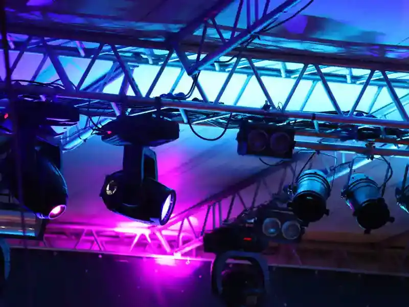 Close up of stage lights at a concert